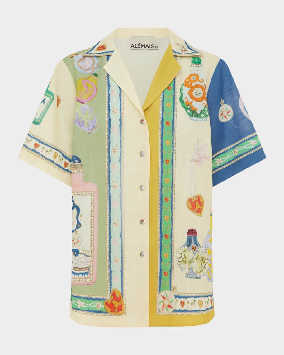 Button Front Linen Shirt | Azure Floral