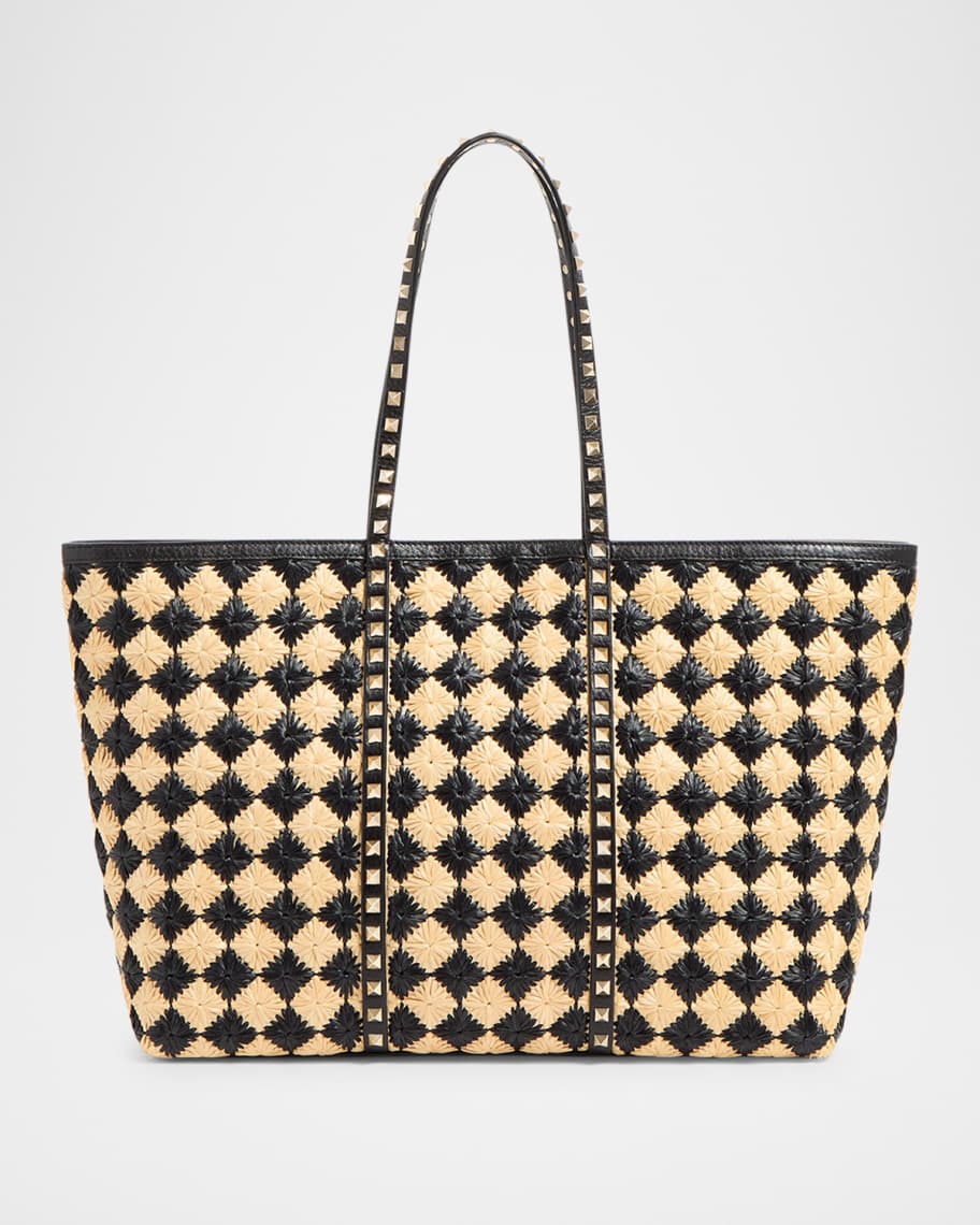 トートバッグ VALENTINO GARAVANI Embroidered Raffia Mini Rockstud Handbag Valentino Garavani Mini Rockstud Raffia Shoulder Bag | Saks