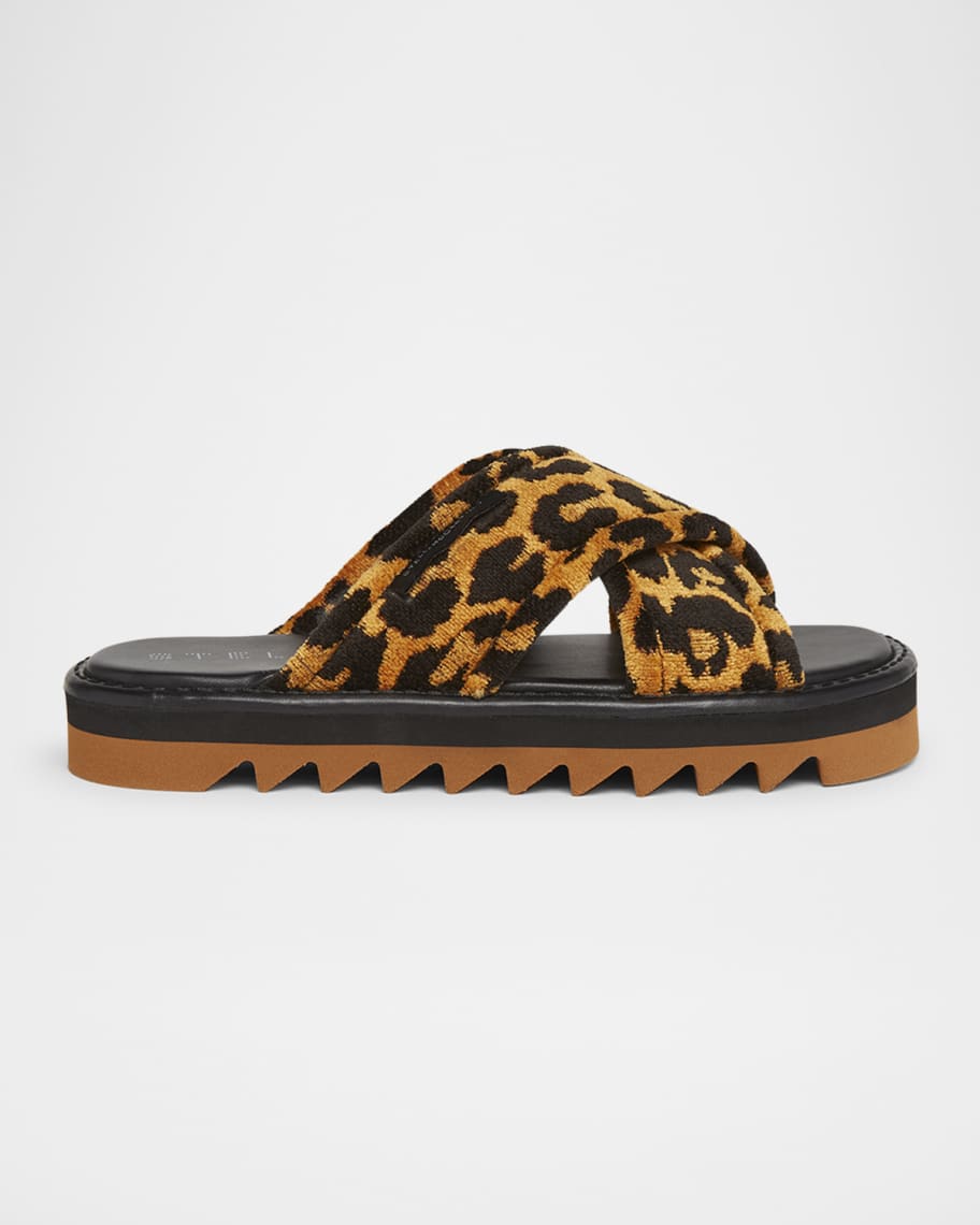 Stella McCartney Sneak-Elyse Crisscross Leopard Towelling Sandals
