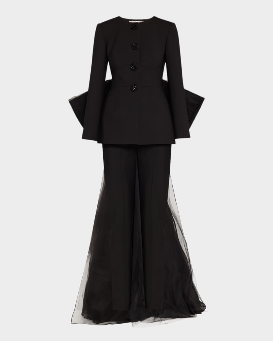 CAROLINA HERRERA 総裏 テーラードジャケット 黒 0*ZC551 Carolina Herrera Open-Back Collarless Jacket With Removable