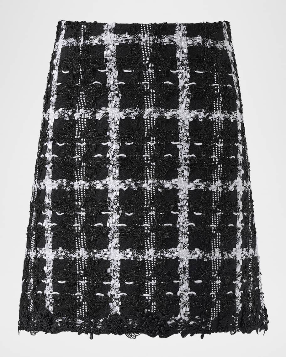Carolina Herrera Metallic Check Tweed A-Line Mini Skirt