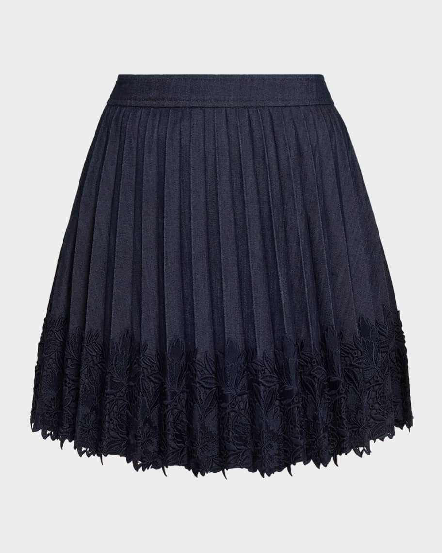 Cinq a Sept Laney Pleated Denim Lace Mini Skirt | Neiman Marcus