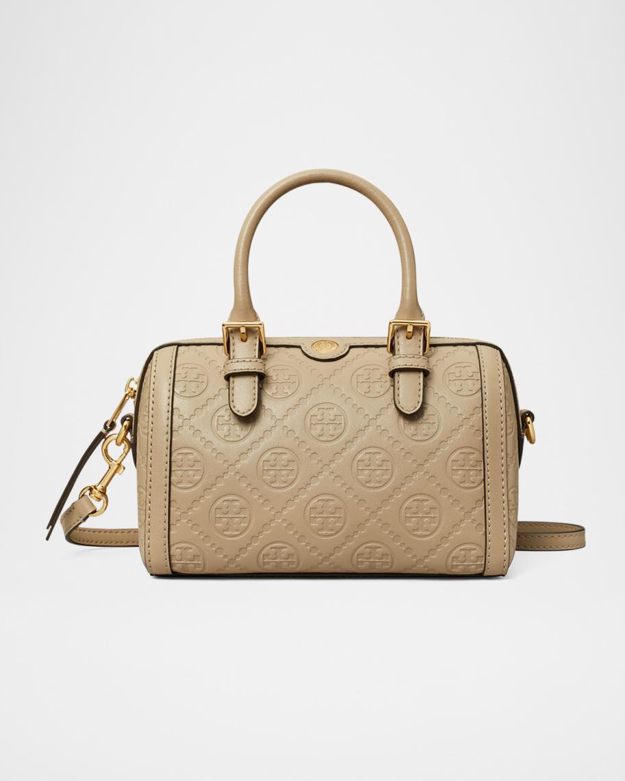 Tory Burch Petite T Monogram Leather Barrel Top-Handle Bag | Neiman Marcus