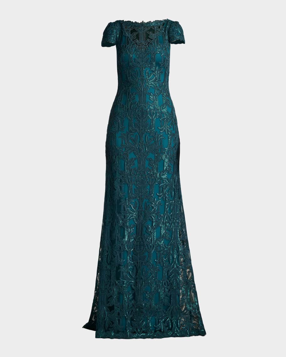 パーティードレス TadashiShoji A-Line Sequin Lace & Crepe Gown Tadashi Shoji A-Line Crepe & Sequin Lace Gown | Neiman Marcus