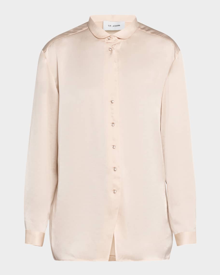 Champagne Washed Satin Button Down Blouse main image 1