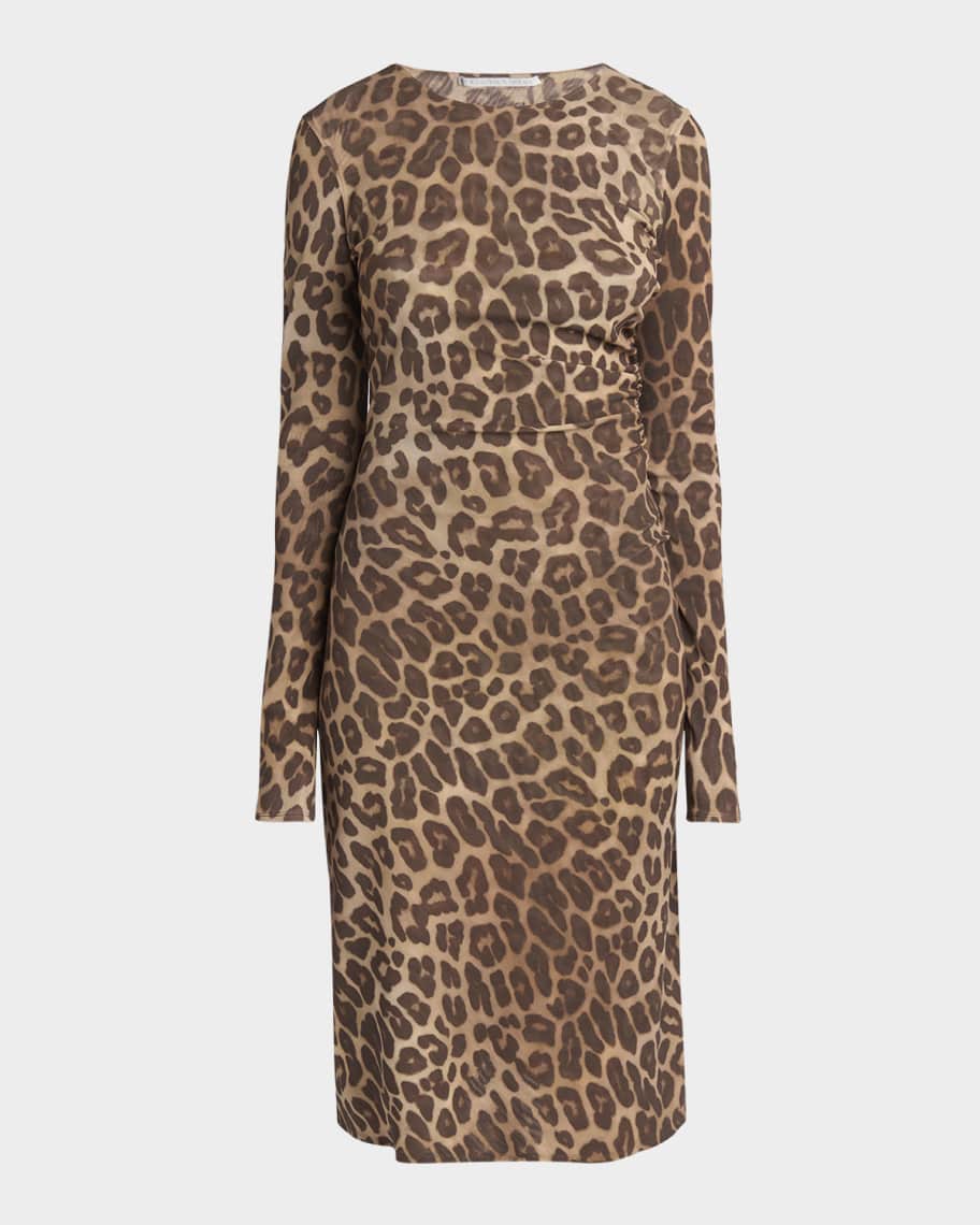 Stella McCartney - Leopard Long-Sleeve Midi Dress, Woman, Leopard print, Size: XL