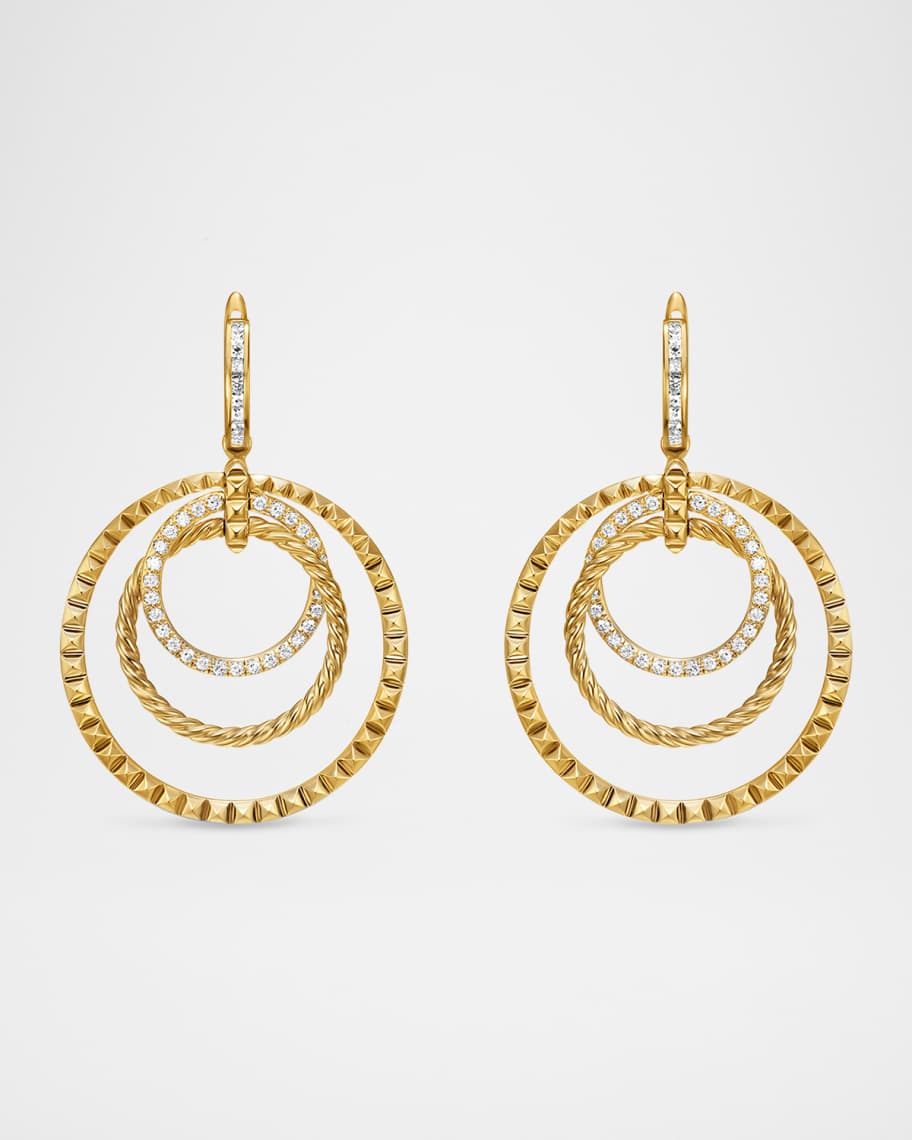 David Yurman DY Crossover Trio Drop Earrings with Diamonds in 18K Gold, 35mm