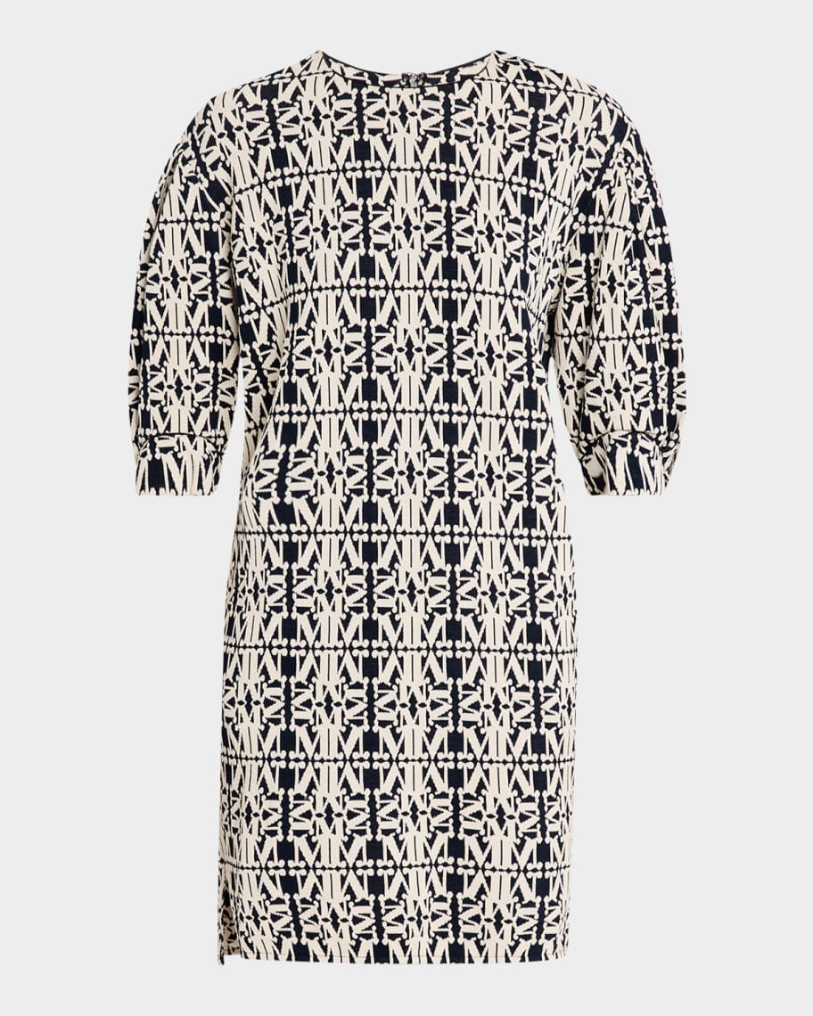 Max Mara Gustavo Monogram Jacquard Puff-Sleeve Mini Dress