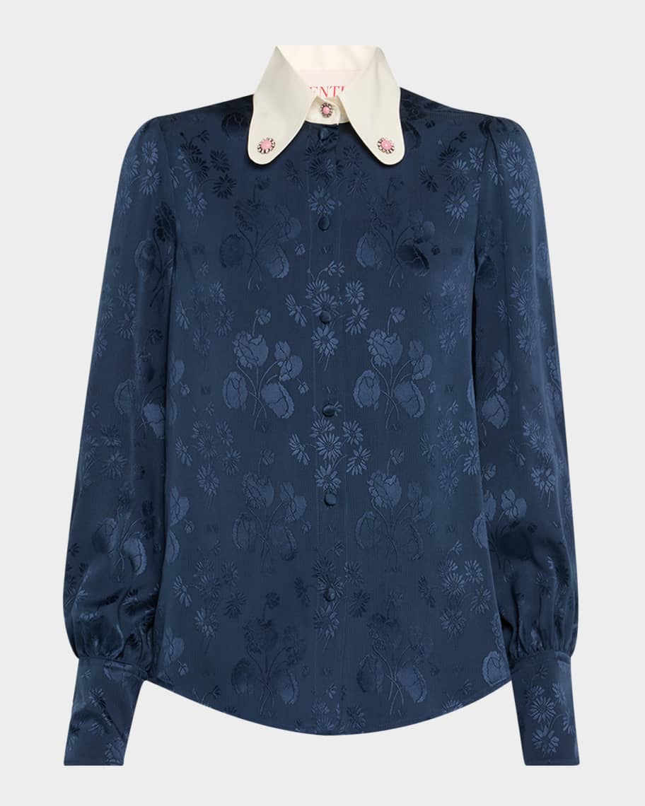 VALENTINO GARAVANI シルク100% フローラル長袖シャツ 6