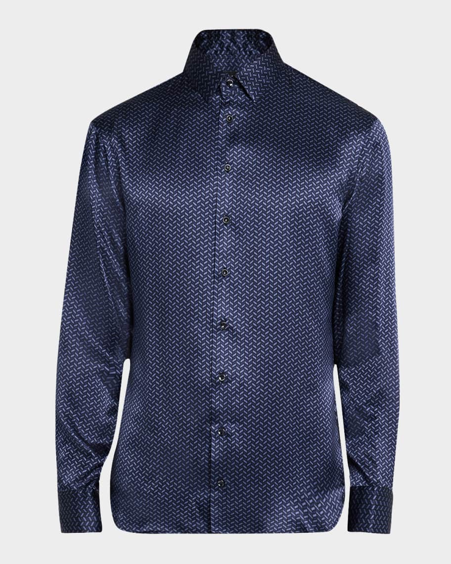 【関税&送料込】Giorgio Armani Jacquard Hemp Linen And Silk Giorgio Armani Men's Silk Chevron Dress Shirt | Neiman Marcus