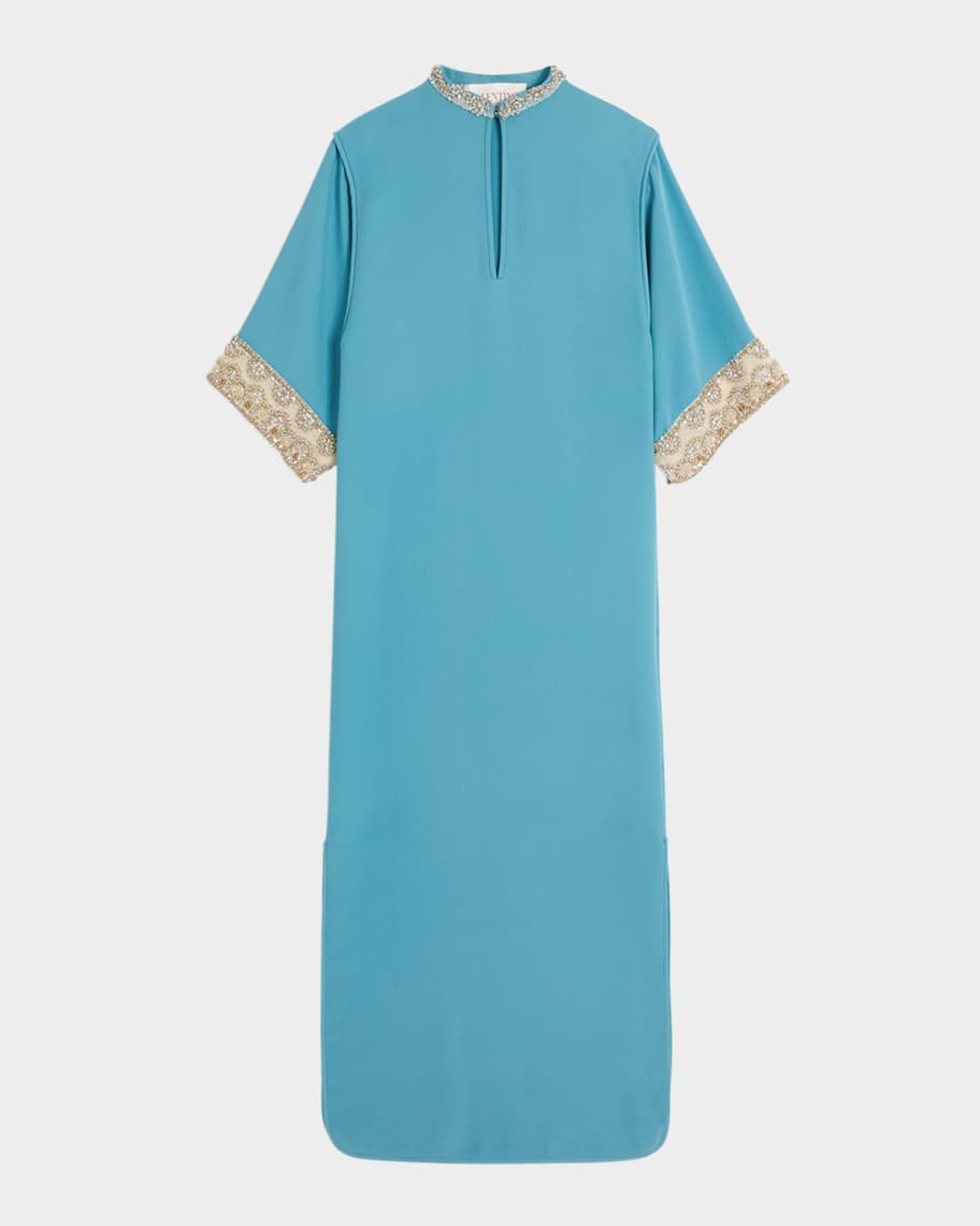 ワンピース VALENTINO TURQUOISE WOOL BLEND DRESS Valentino Garavani Bead Embroidered Cady Couture Gown