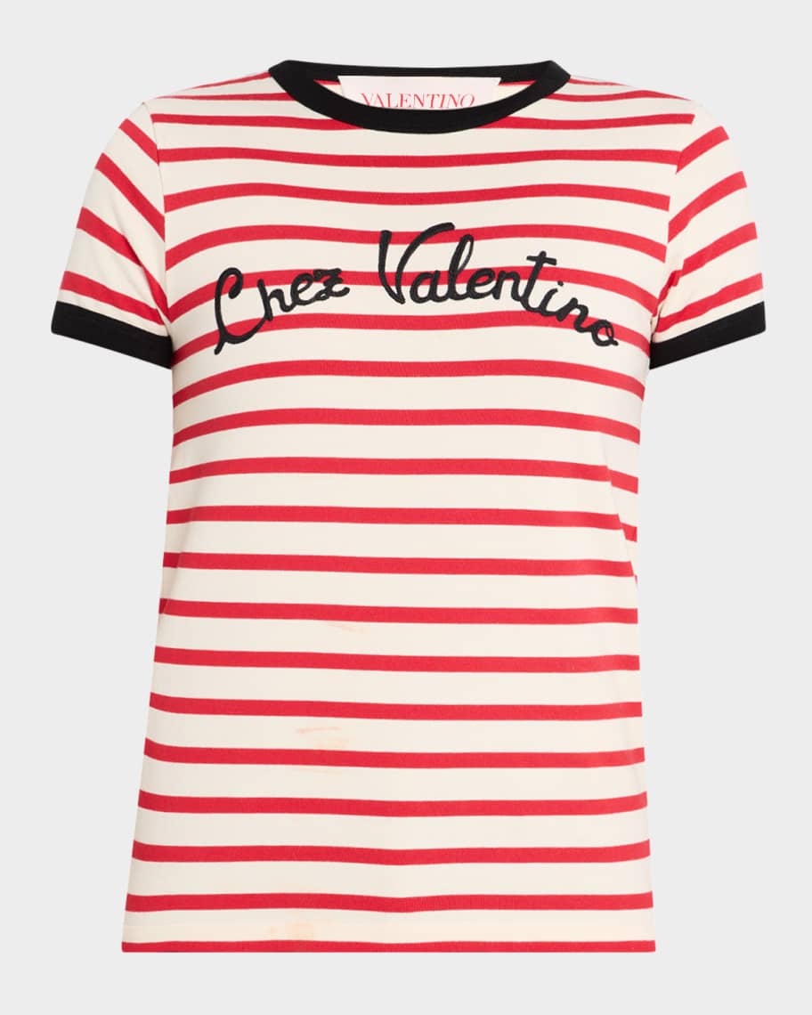 Valentino Garavani Striped Cotton Jersey Short-Sleeve T