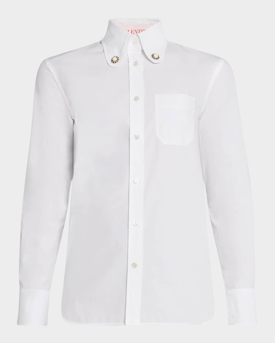 Valentino Garavani Embellished-Collar Cotton Poplin Shirt