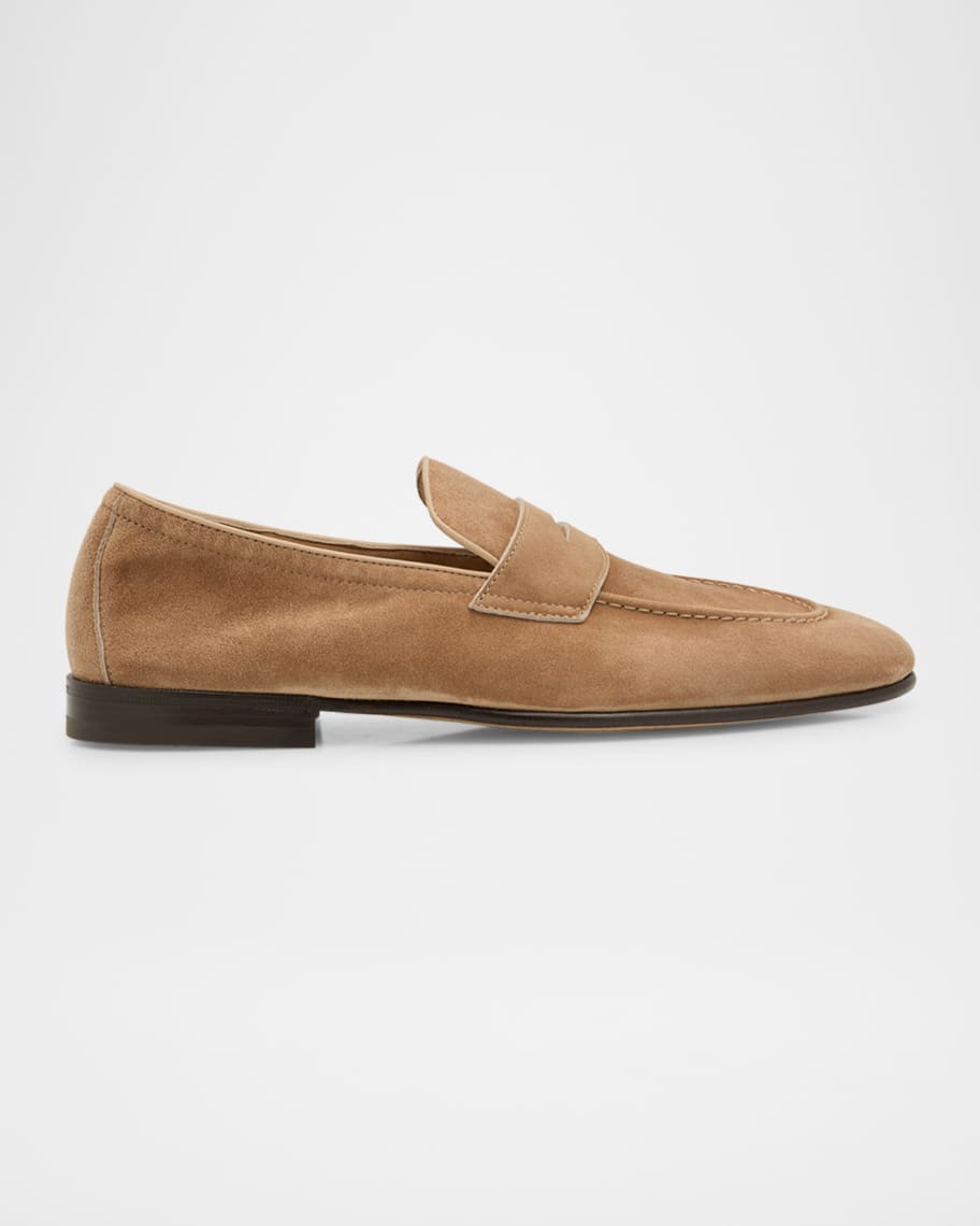Brunello Cucinelli Men's Suede Penny Loafers | Neiman Marcus