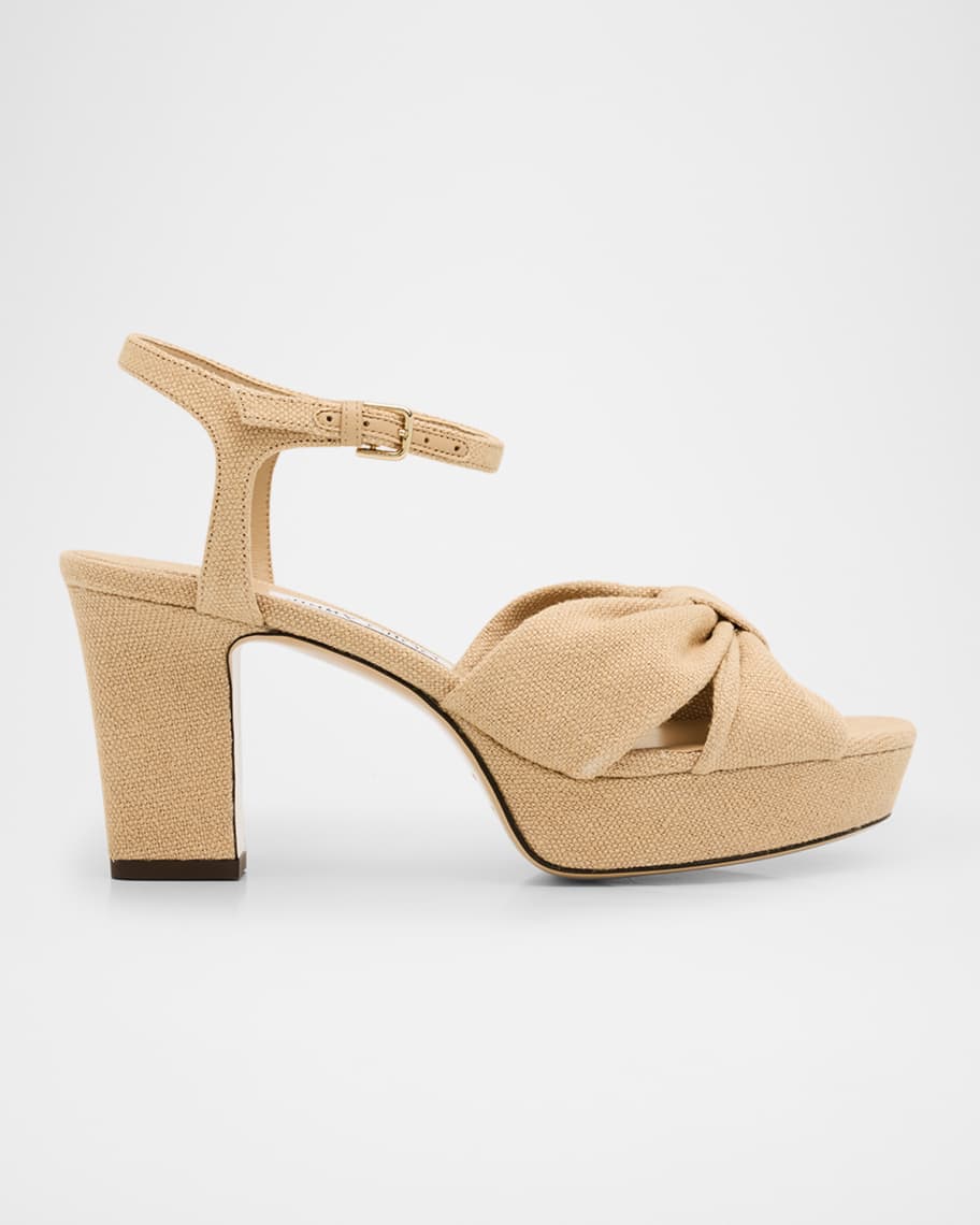 Jimmy Choo Heloise Linen Knot Platform Sandals Neiman Marcus