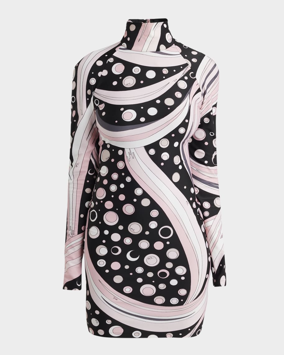 Emilio Pucci Turtleneck Long Sleeve Printed Mini Dress Neiman Marcus