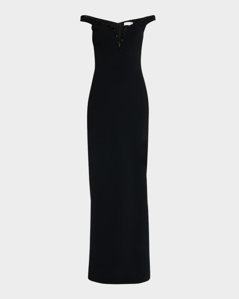 PAMELLA ROLAND Women s Off the Shoulder Sequined Crepe Gown