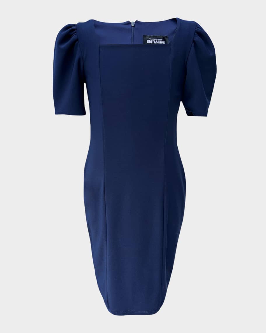Un Deux Trois Girl's Puff-Sleeve Stretch Dress - Black - Size 16