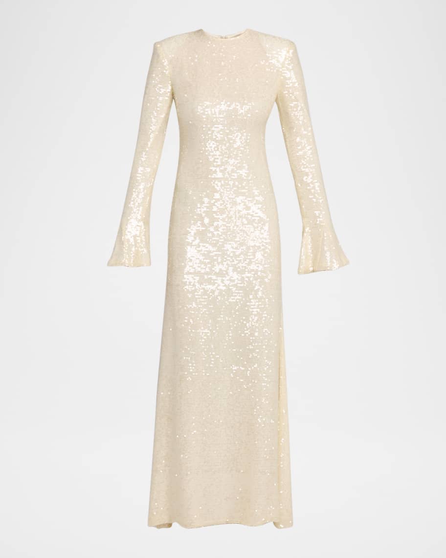 long sleeve sequin flare dress 3/4 Sleeve Sequin Dress