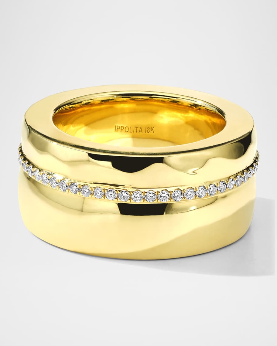 Ippolita 18K Gold Stardust Mix-Texture with Diamond Row Band Ring