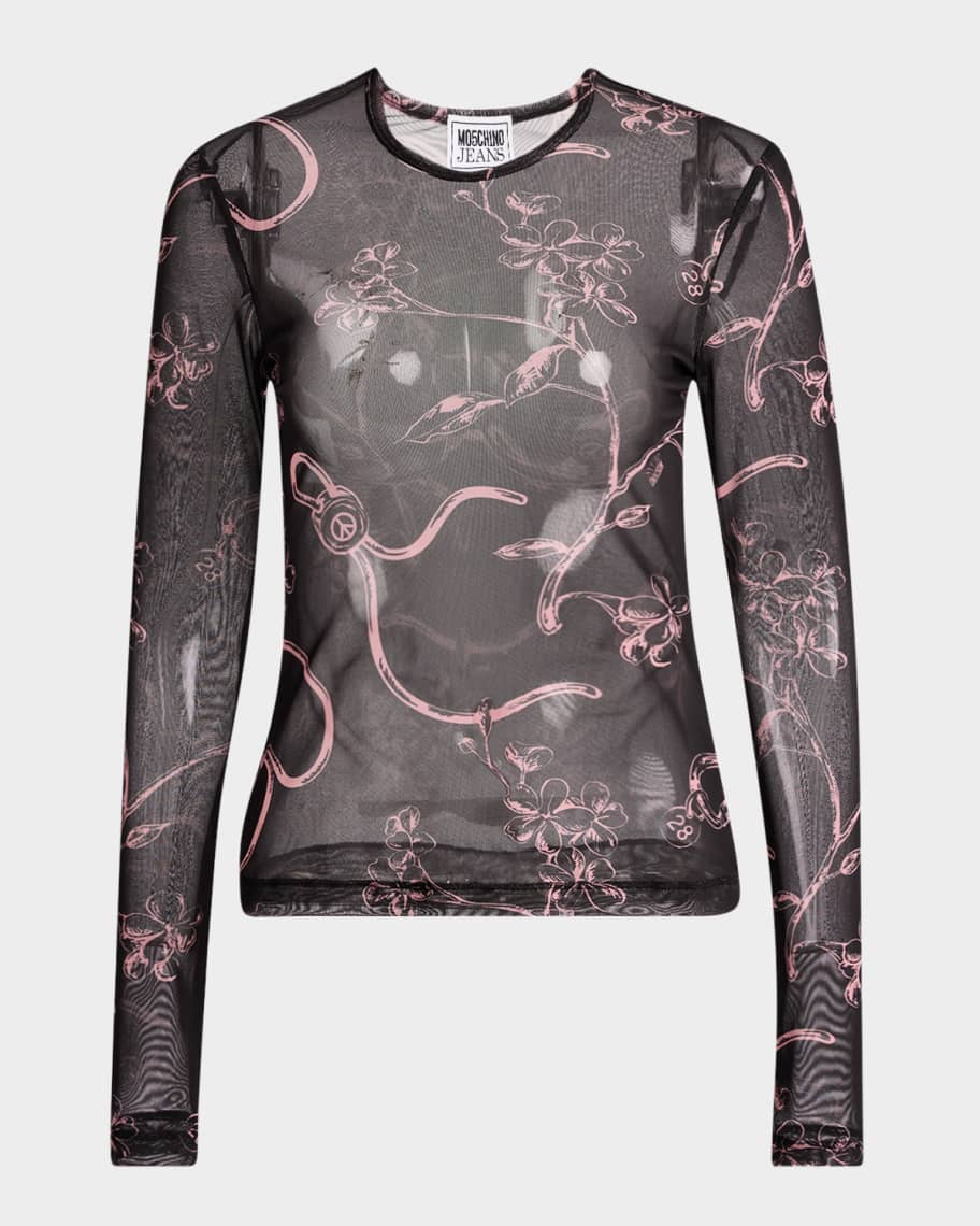 Moschino Jeans Floral Print Long-Sleeve Top | Neiman Marcus