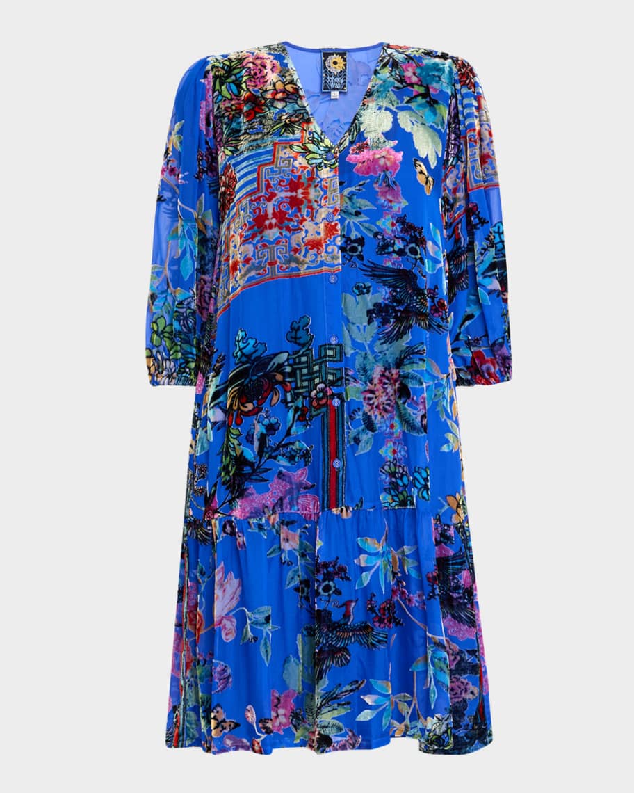 Johnny Was Ermyas Floral Flocked Shift Dress | Neiman Marcus