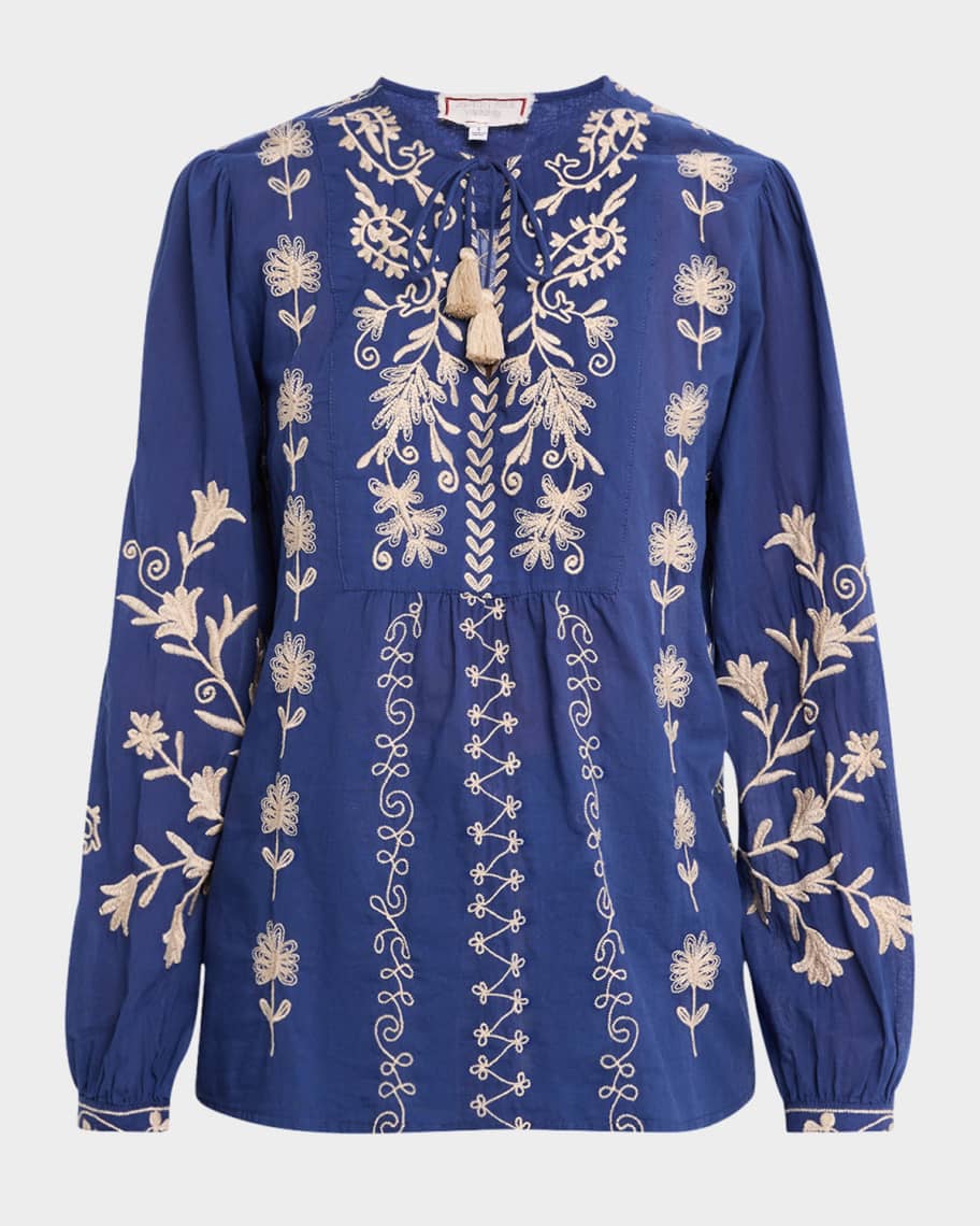 Allison Floral-Embroidered Cotton Blouse