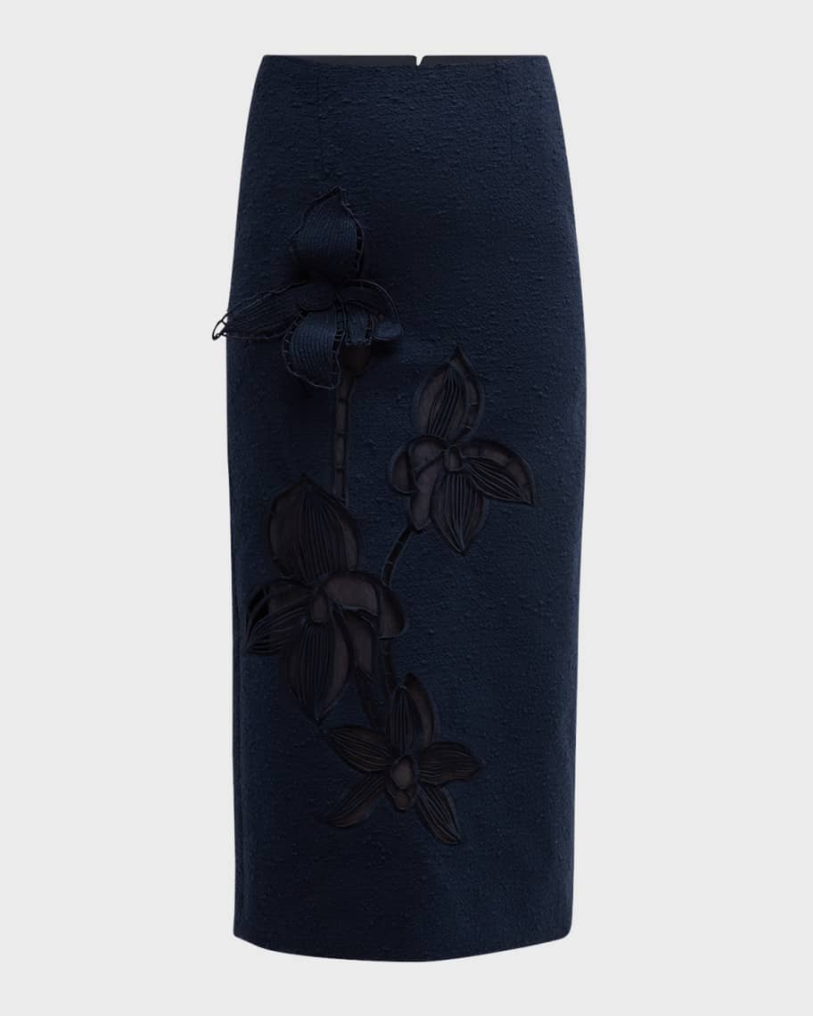 Oscar de la Renta Cotton-Wool Tweed Maxi Pencil Skirt