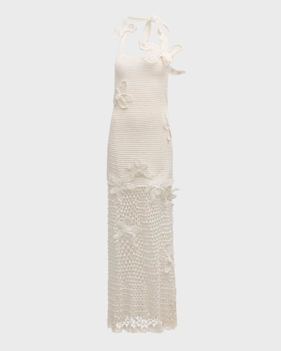 Oscar de la Renta Orchid Crochet Maxi Halter Dress | Neiman
