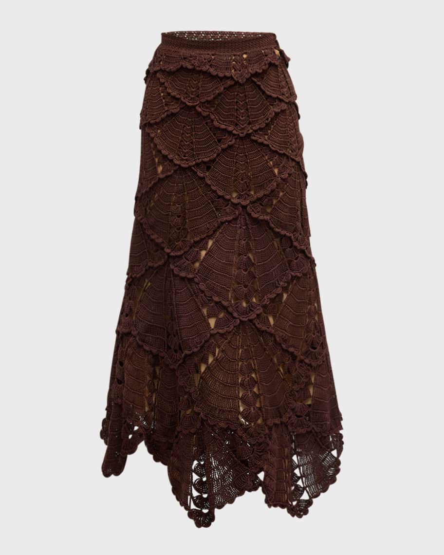 Oscar de la Renta Shell Crochet Knit Flared Midi Skirt | Neiman Marcus