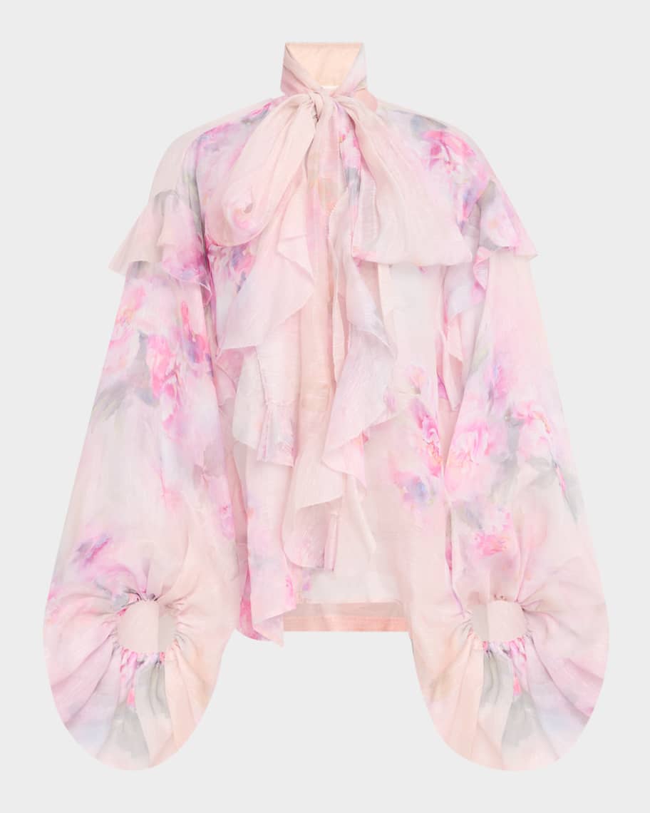 Zimmermann Crush Tie Neck Ruffle Blouse | Neiman Marcus