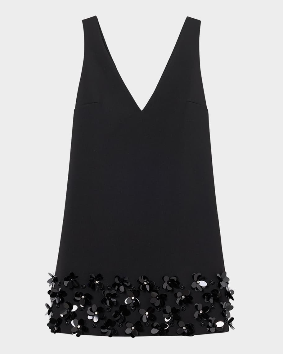 Self-Portrait Black Crepe 3D Sequined Mini Dress | Neiman Marcus