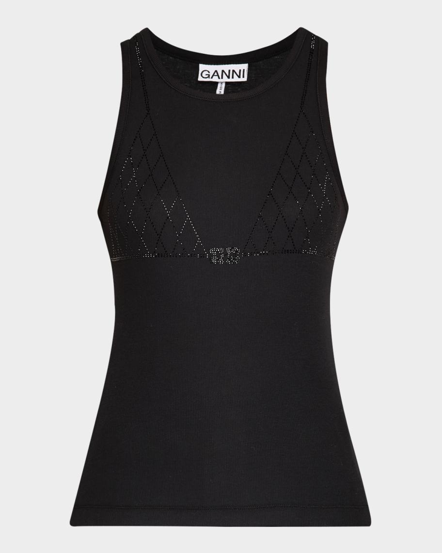 トップス GANNI Soft Cotton Rib Rhinestone TankTop Ganni Soft Rib Rhinestone Tank Top | Neiman Marcus