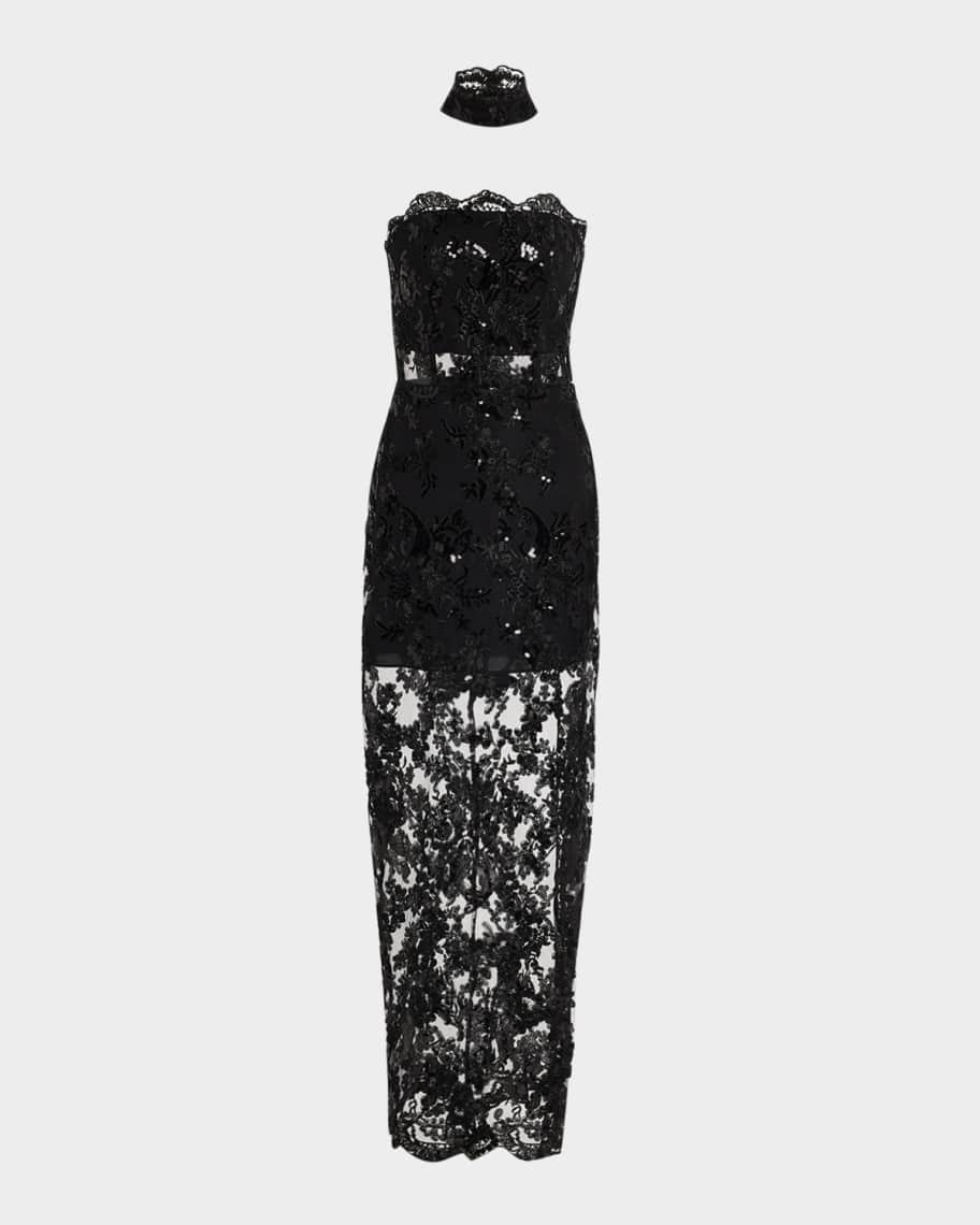 Alice+Olivia■ie Embellished Strapless Dress & Choker■ Paige Embellished Choker Mini Gown In Multi | Alice + Olivia