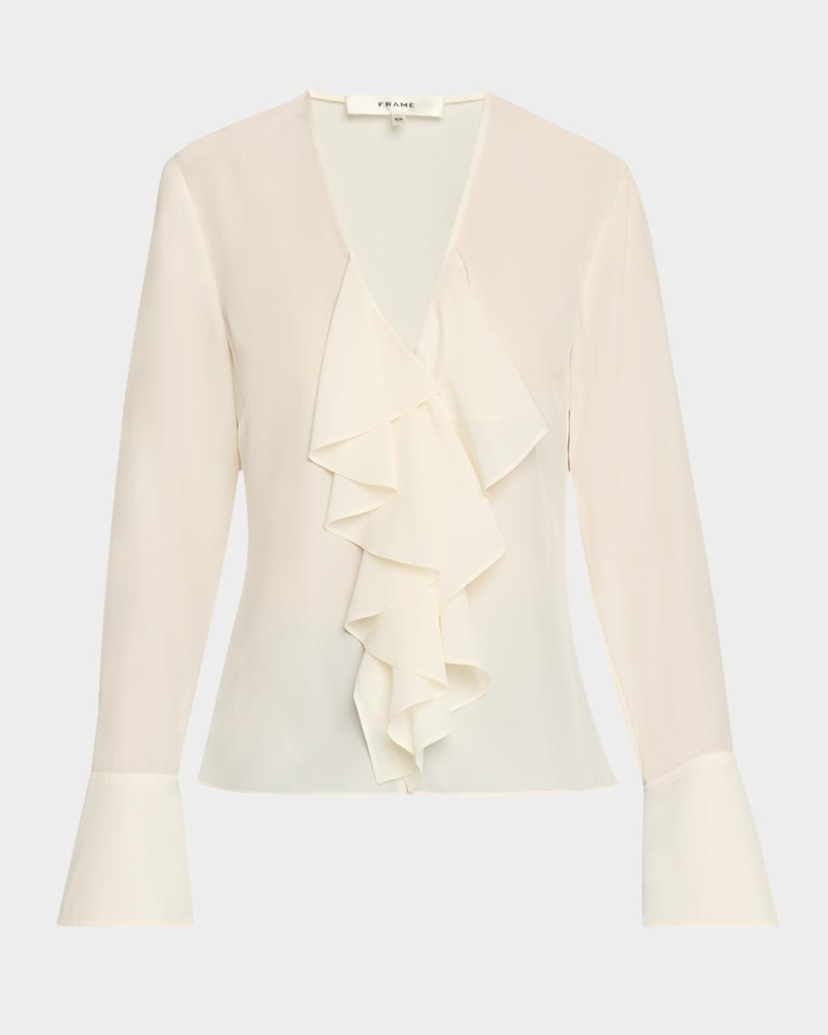 FRAME Ruffled V-Neck Blouse | Neiman Marcus