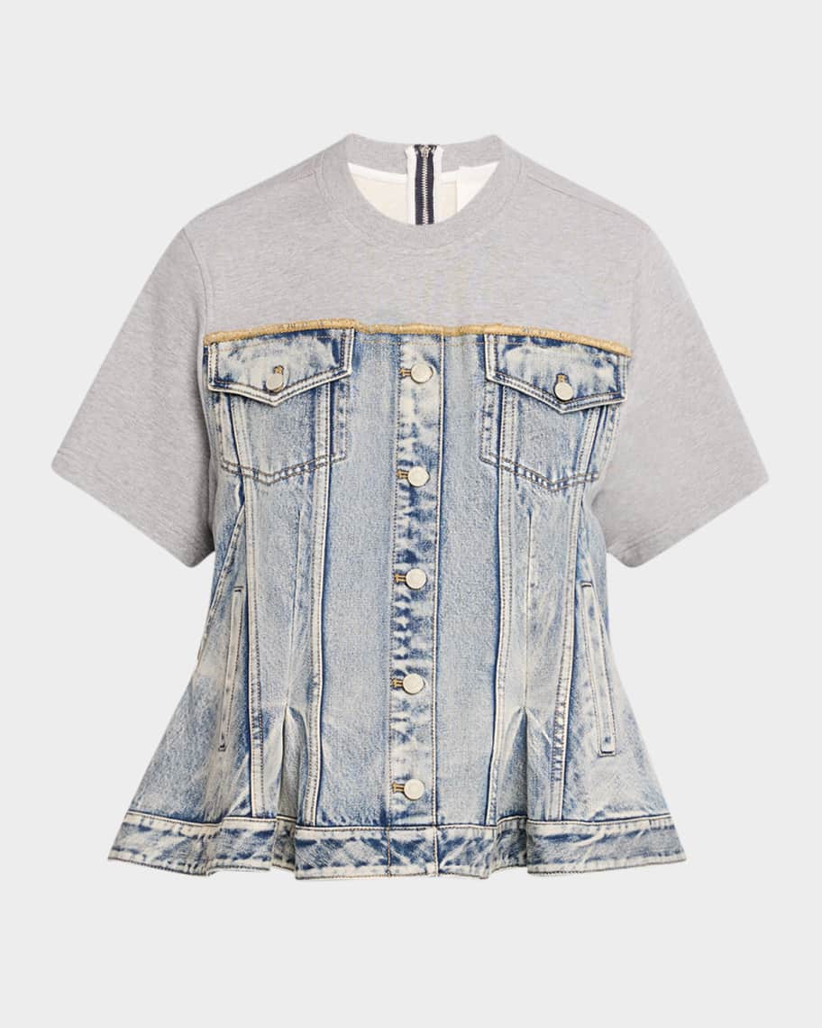 3.1 Phillip Lim Flounce Hybrid Denim and French Terry Top