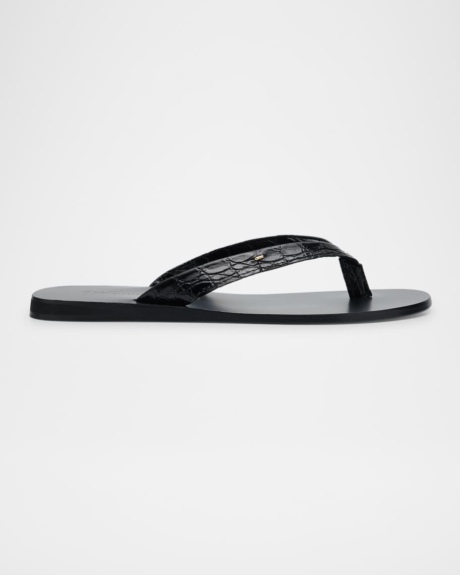 Men's Hally 10 Croc-Effect Leather Flip Flops