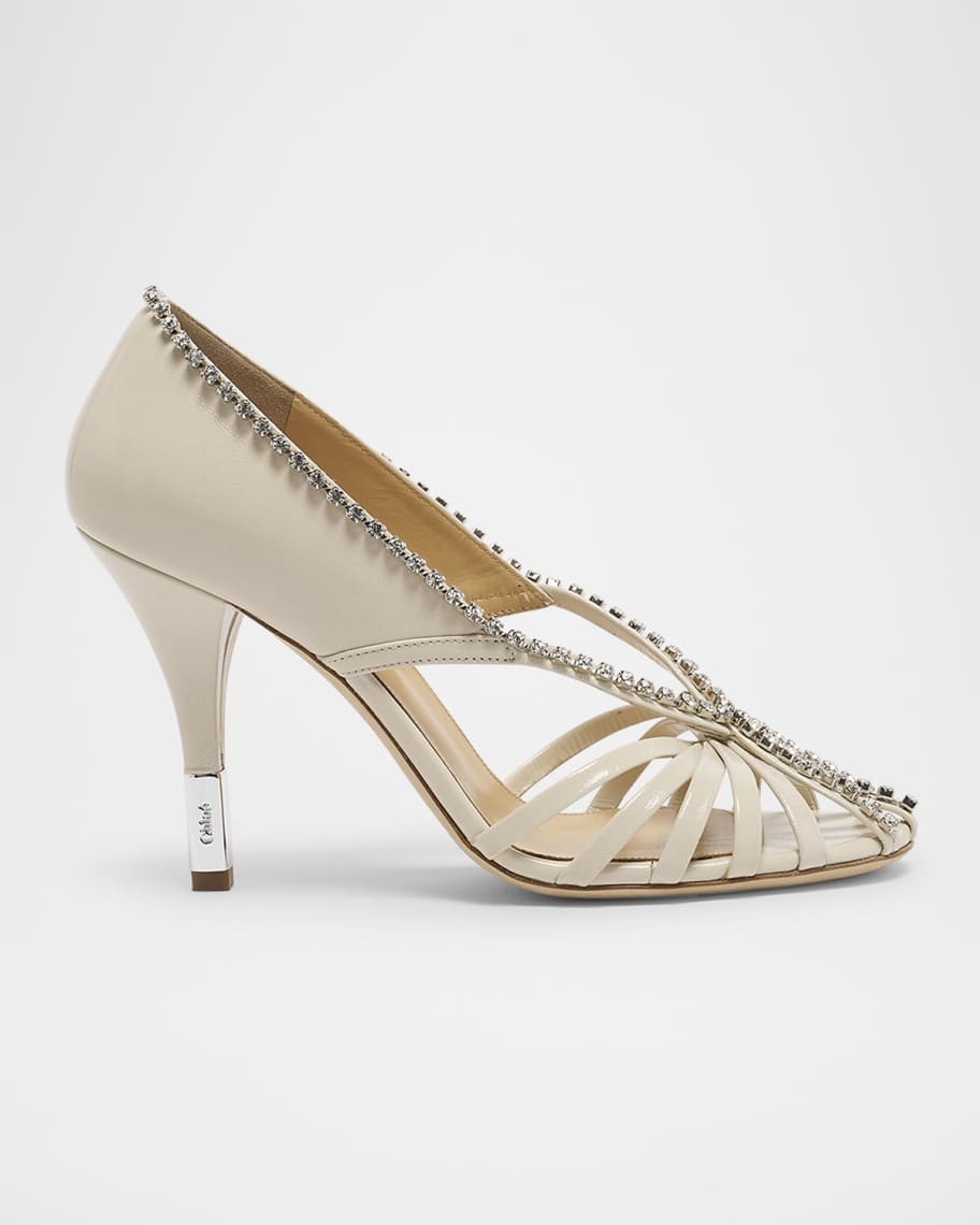 Chloe Leonie Strass Caged Leather Pumps | Neiman Marcus