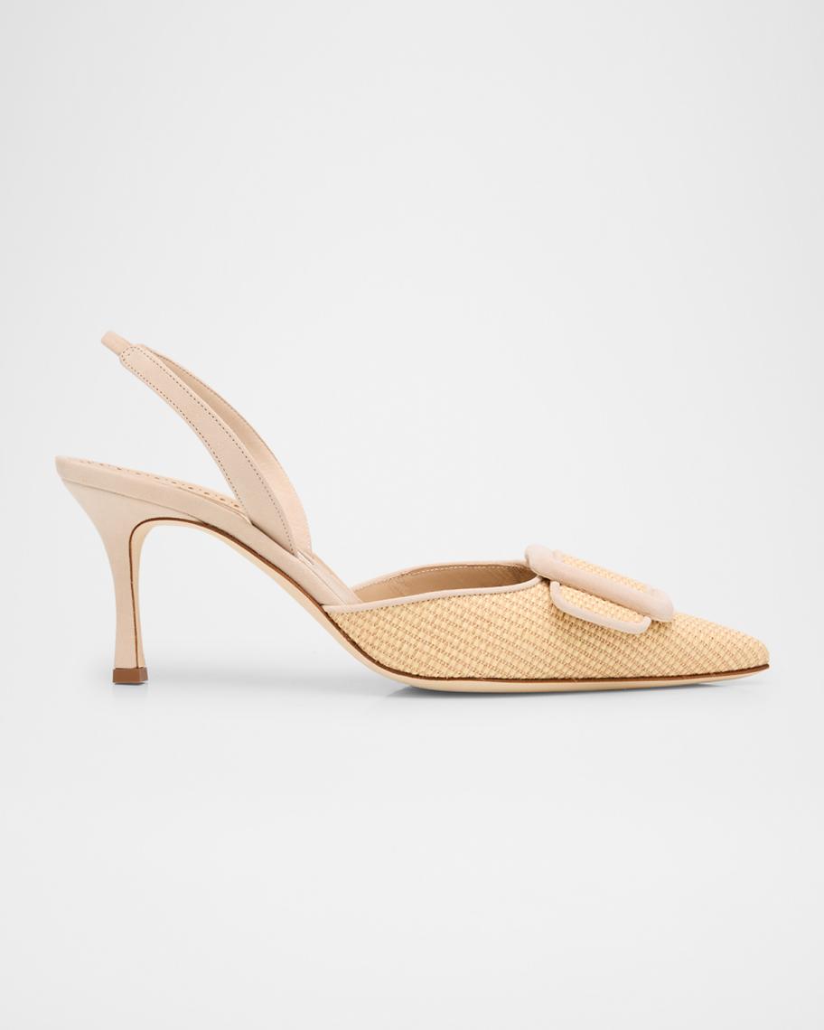 MANOLO BLAHNIK　ベージュリボン　バックスリングパンプス Manolo Blahnik Maysli Woven Buckle Slingback Pumps | Neiman Marcus