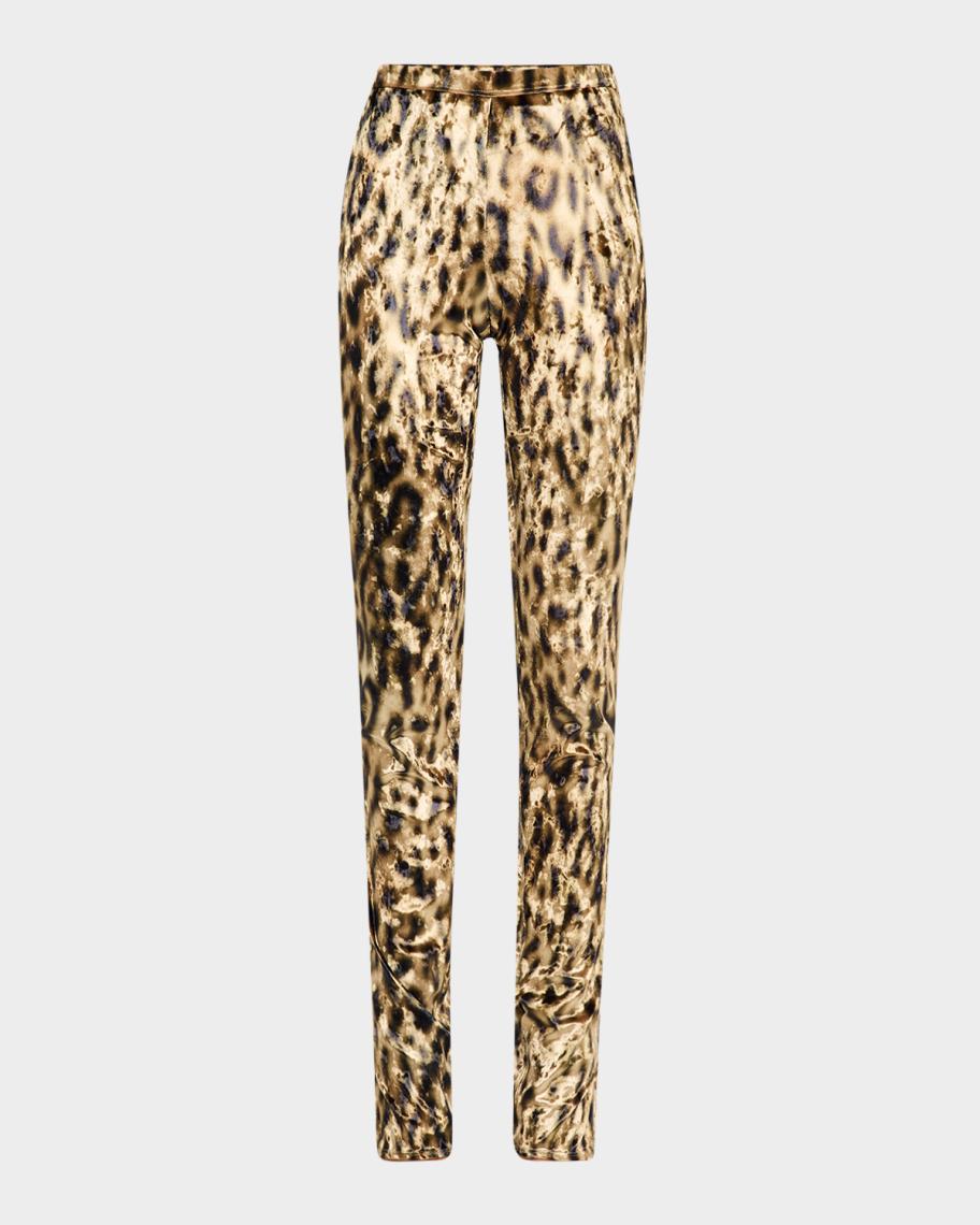 LAPOINTE Leopard-Print Velvet Split-Hem Leggings | Neiman Marcus