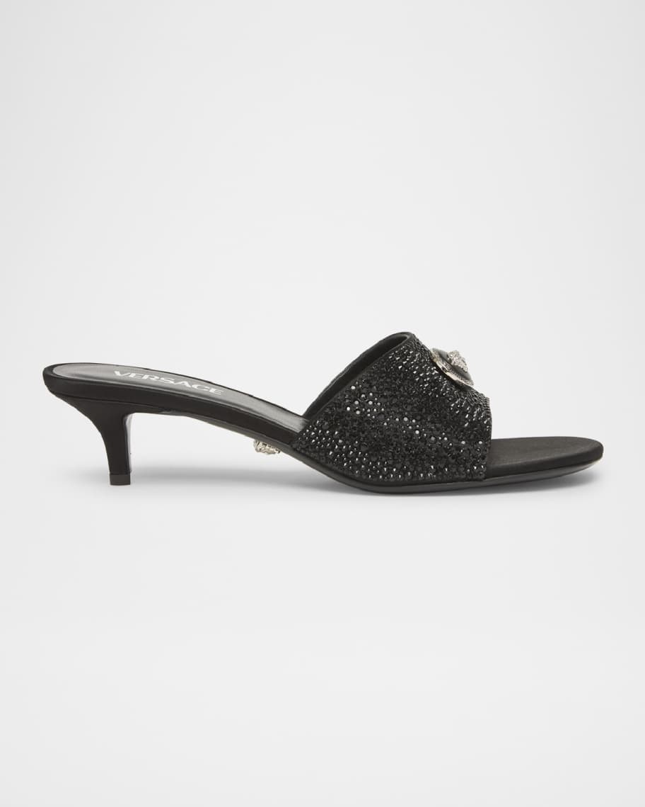 Versace Alia Medusa Strass Kitten-Heel Mules | Neiman Marcus