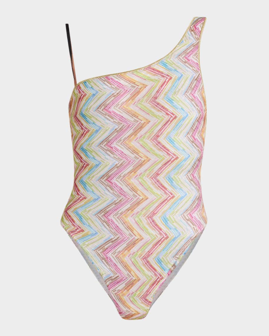 Missoni Multicolor Chevron Asymmetric One-Piece Swimsuit | Neiman
