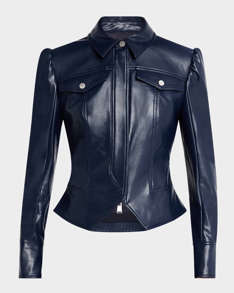◆SIMKHAI◆Wyatt Vegan Leather Jacket◆ Wyatt Vegan Leather Zip Up Jacket - Midnight Blue | SIMKHAI