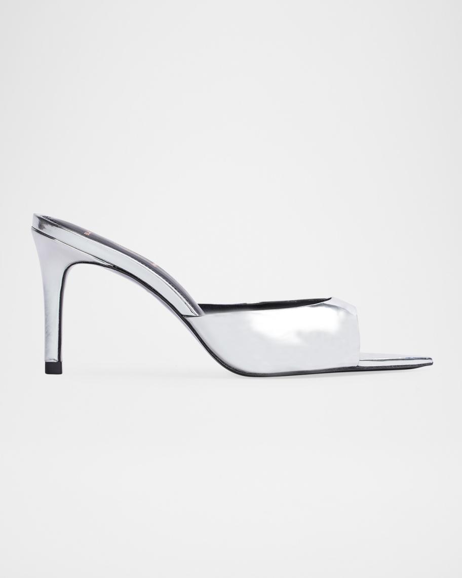 Black Suede Studio Mirror Leather Stiletto Slide Sandals | Neiman Marcus