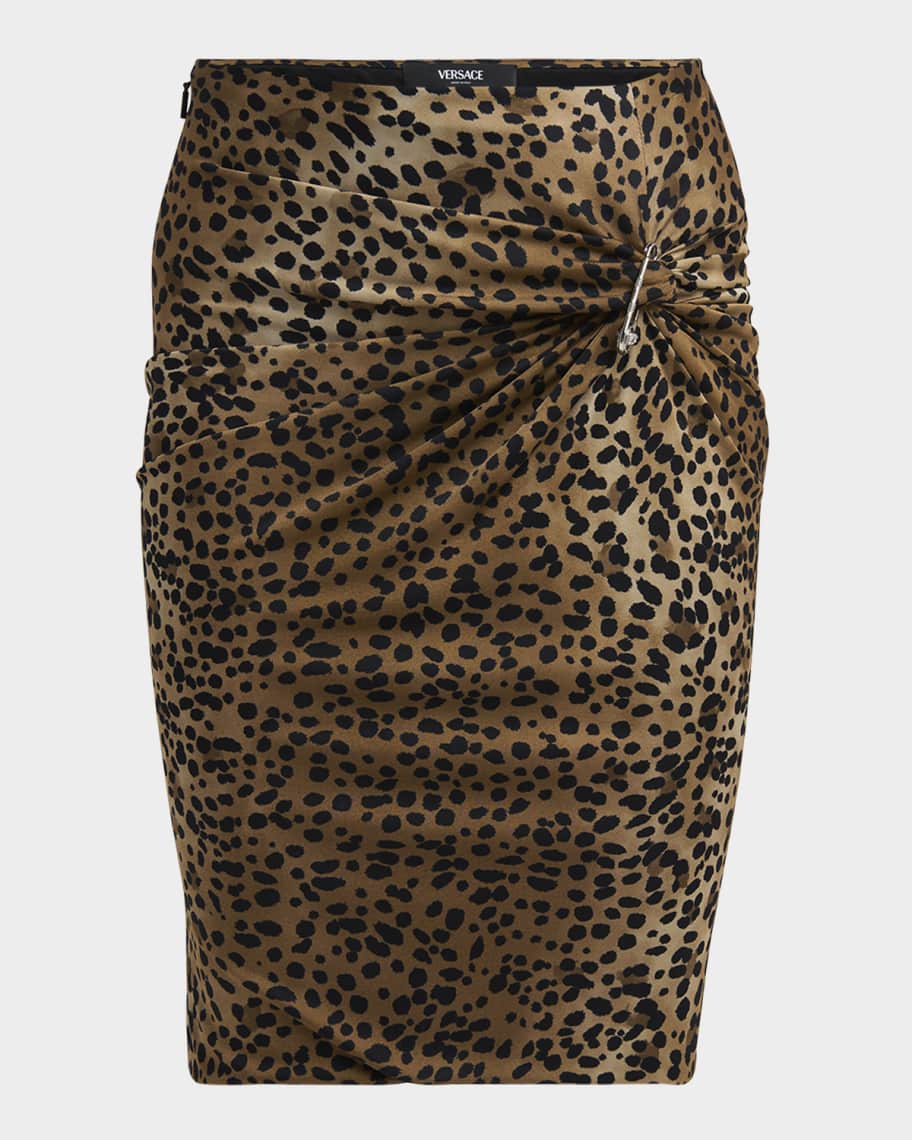 Versace Leopard Pencil Skirt with Safety Pin Brooch | Neiman