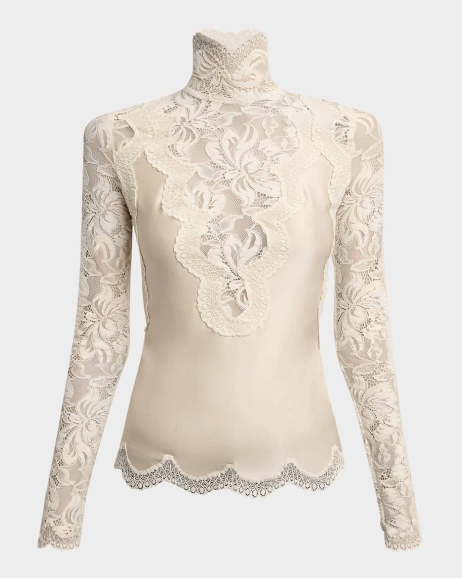 Rabanne High-Neck Lace Blouse | Neiman Marcus