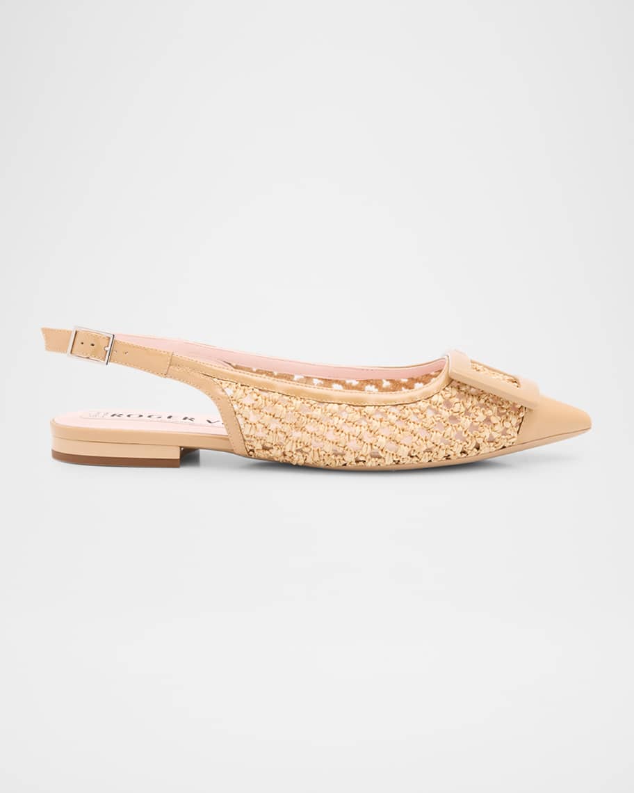 【ROGER VIVIER】Tres raffia-effect ballet flats 国内発送 VIP【送料関税込】ROGER VIVIER TRES VIVIER RAFFIA BALLETFLATS
