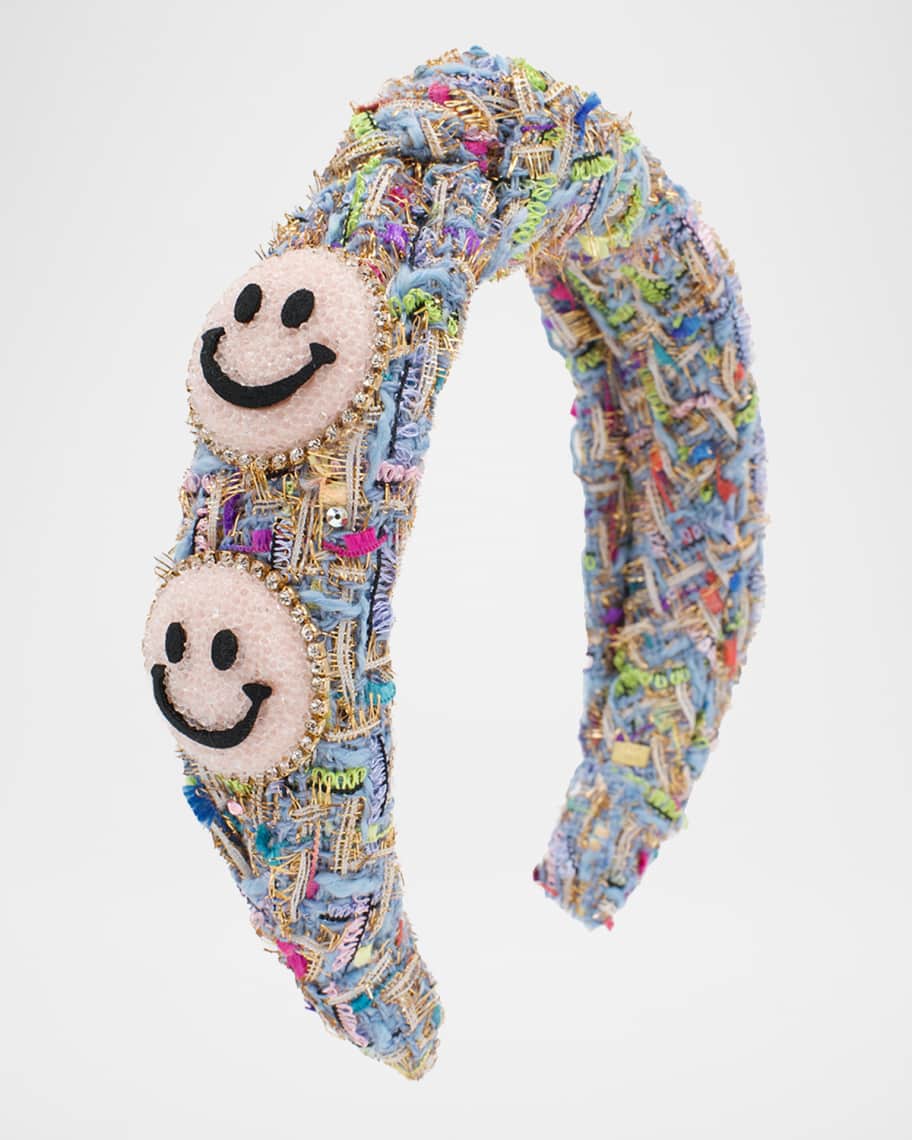Girl's Tweed Knot Headband W/ Glitter Happy Faces