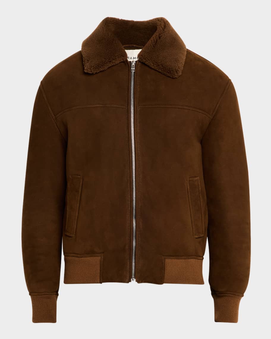 FRAME Men's Suede Shearling Bomber Jacket | Neiman Marcus