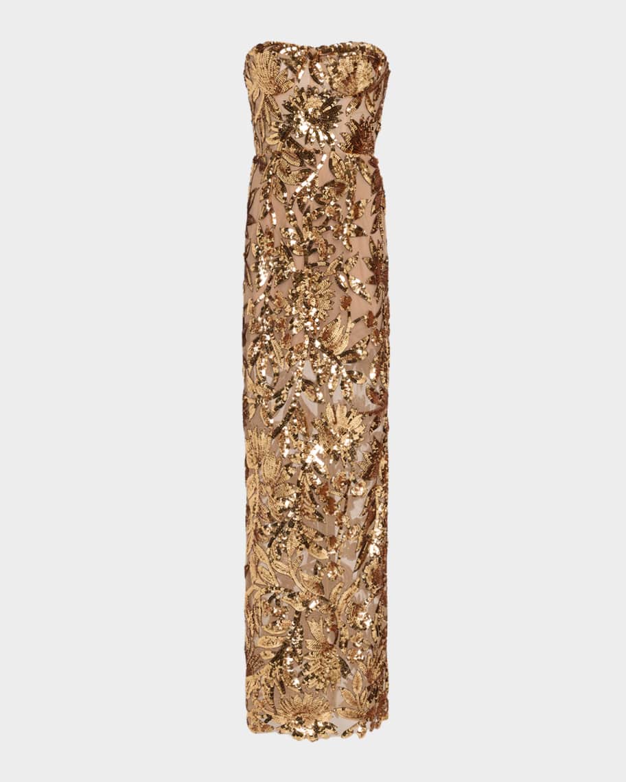 Bronx and Banco Dahlia Strapless Floral Sequin Column Gown | Neiman Marcus